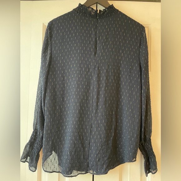 Ann Taylor Shimmer Navy Mock Neck Blouse - Picture 3 of 4
